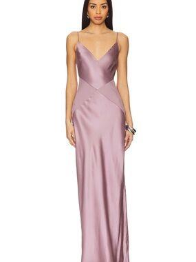House of Harlow 1960 Satin Slip Maxi Dress in Mauve Pink
